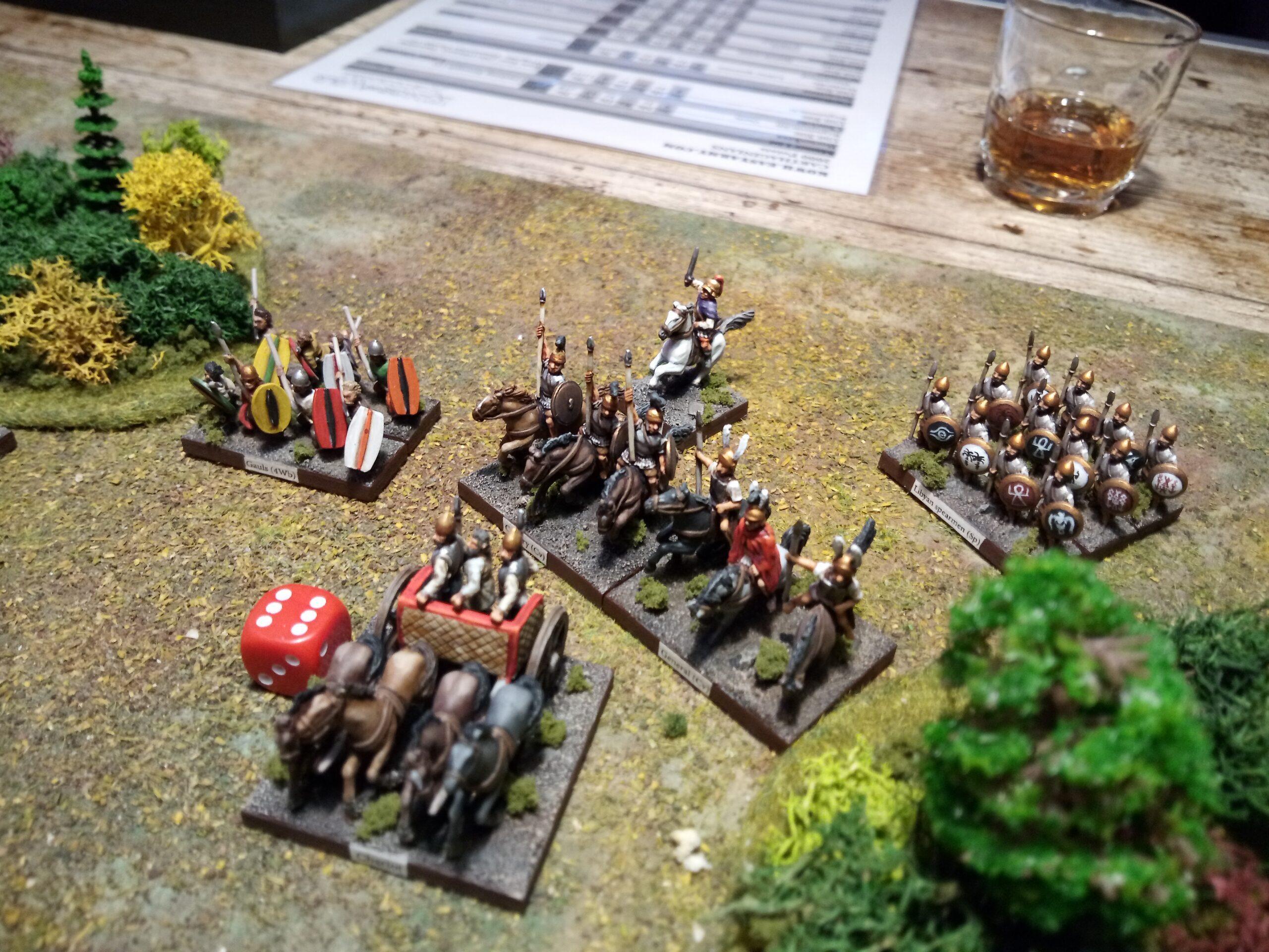 First hits on the quickly advancing Carthaginian chariot in this game of Kings of War Historical.