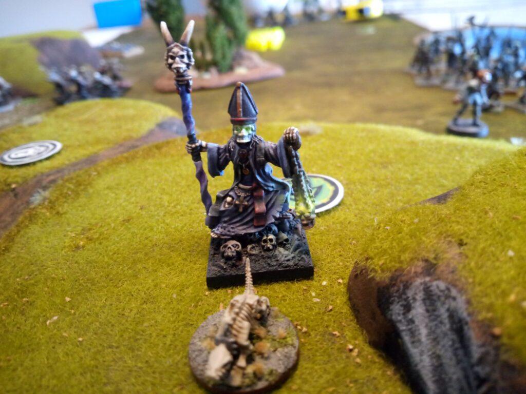 Vampiric Undead Vampiric Lord casting spells on Mummified Undead in a game of One Page Rules Age of Fantasy.