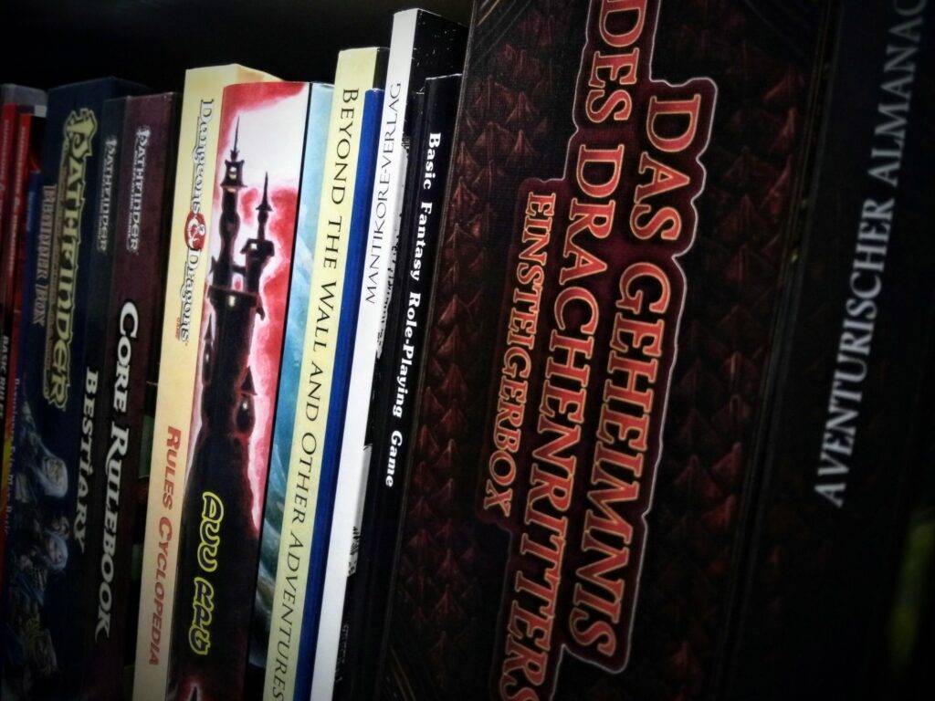 Roleplaying Games Books in my Man Cave or  RPG Wargaming room. Dnd Dungeons and Dragons game room.